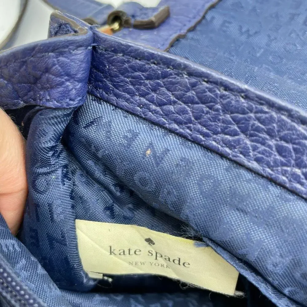 Kate Spade NY Merrick Blue Crossbody Handbag Pebbled Leather Purse Bag Gold